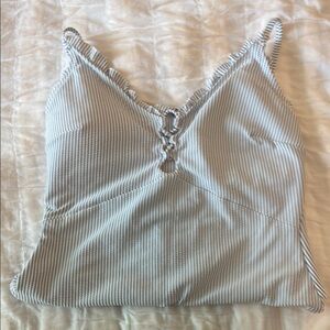 H&M One Piece, blue and white seersucker